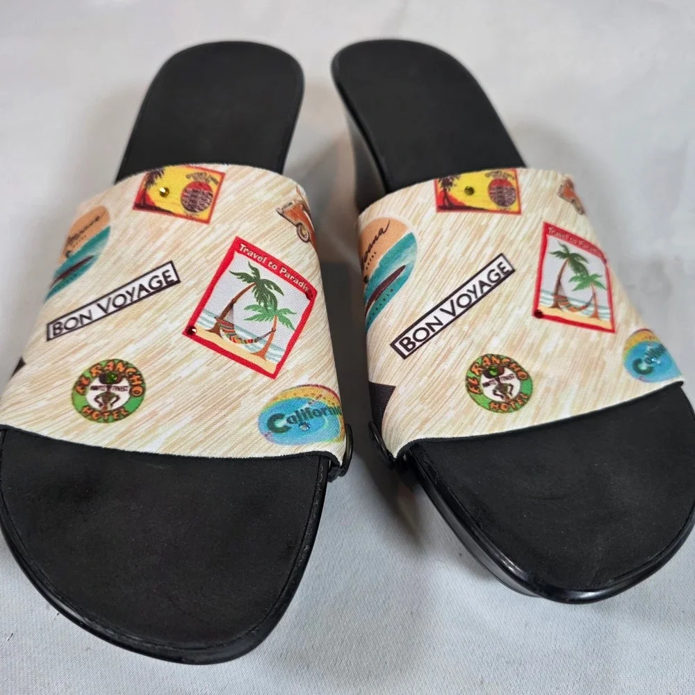 OneSole Interchangeable Wedge‎ Sandals Black Size 7 with 5 Tops Travel Cruise